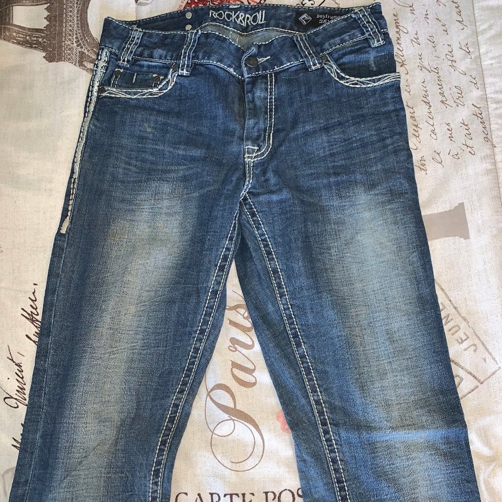SIze 25x32 - Rock&Roll Dark Wash Stitched BootCut